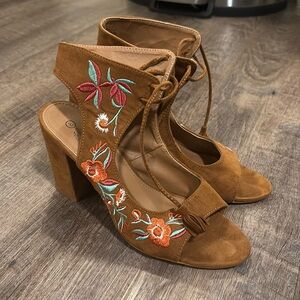 Charles Albert Floral Suede Block Heels